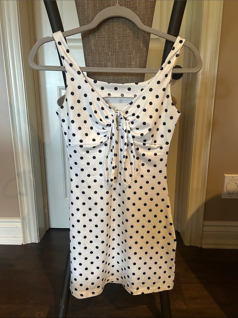 Polka Dot Tie-Front Tank Dress - White & Black
